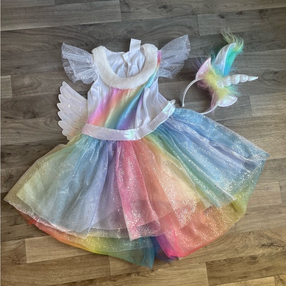 Rainbow Unicorn Kids Halloween Costume Dress with Wings - Picture 5 of 11